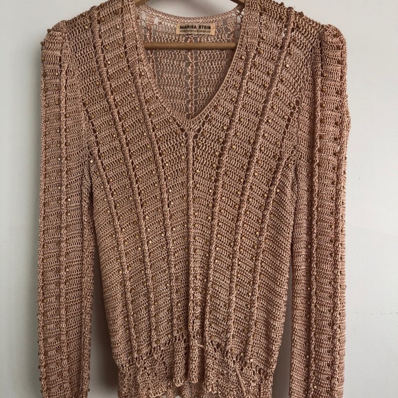 Vintage Marisa Stein 1970s Sweater Wooden Beads - Picture 1 of 11